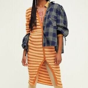 Free People Vista Cardi Striped Longline Button Front Cardigan Size Small NWOT